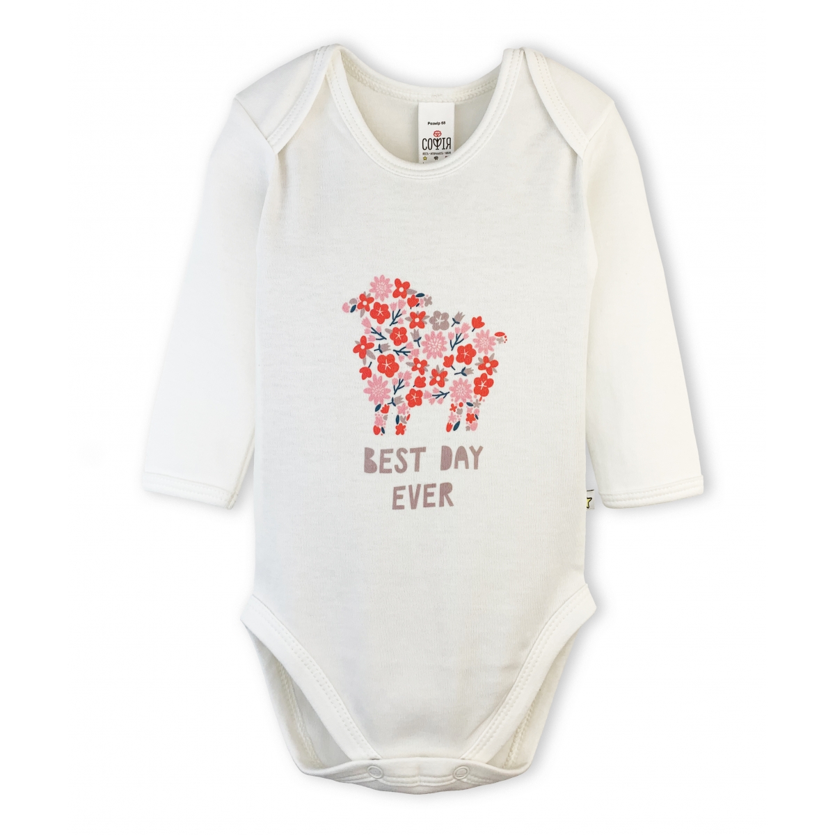 Bodysuit  Flowers size 62-68-74-80 soft cotton, double knitted fabric, print, cream, 1313, ТМ Sofia