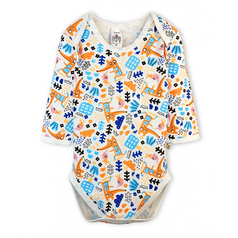 Bodysuit  Foxes size 68-74-80  soft cotton, double knitted fabric, print, cream, 1212, ТМ Sofia