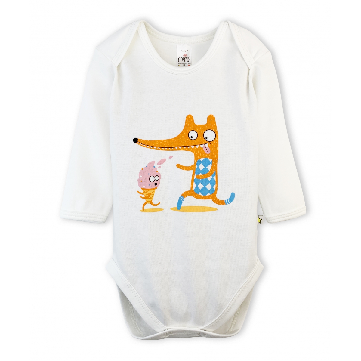 Боди  Foxes р.68-74-80 хлопок, интерлок, принт, кремовый, 1214, ТМ София
