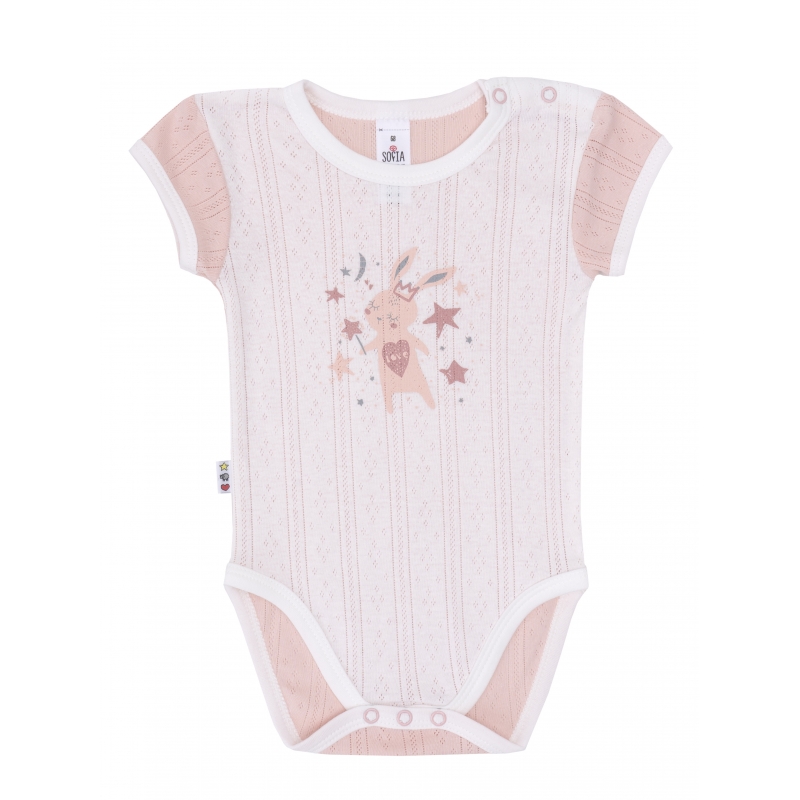 Bodysuit size 68-74-80 soft cotton, double knitted fabric, print, milky, 2911, ТМ Sofia