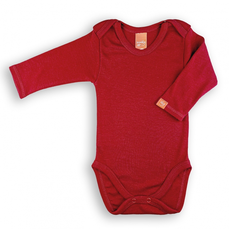 Merino thermal baby bodysuit cherry red color (100% merino), 9011, ТМ Wooly