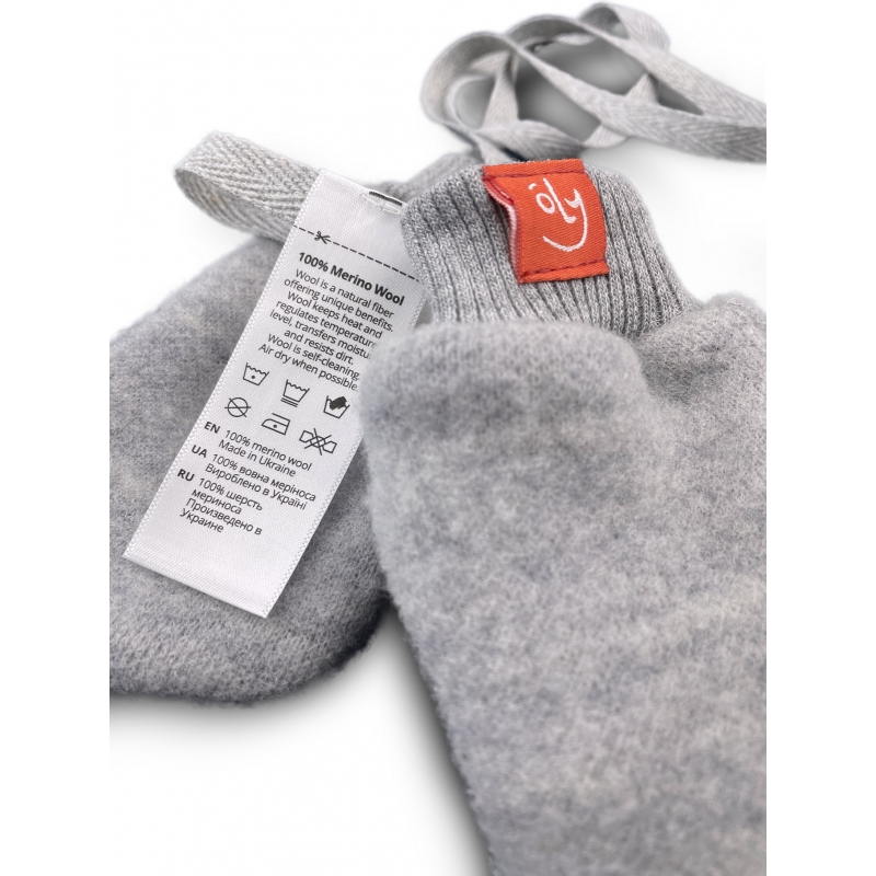 WOOL FLEECE BABY MITTENS MADE FROM ORGANIC MERINO WOOL | Grey, 100% wool merino, 9054, TM Wooly