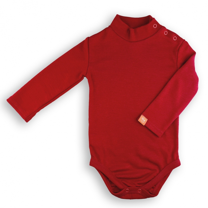 Merino thermal baby turtle neck bodysuit cherry red color (100% merino), 9031, ТМ Wooly