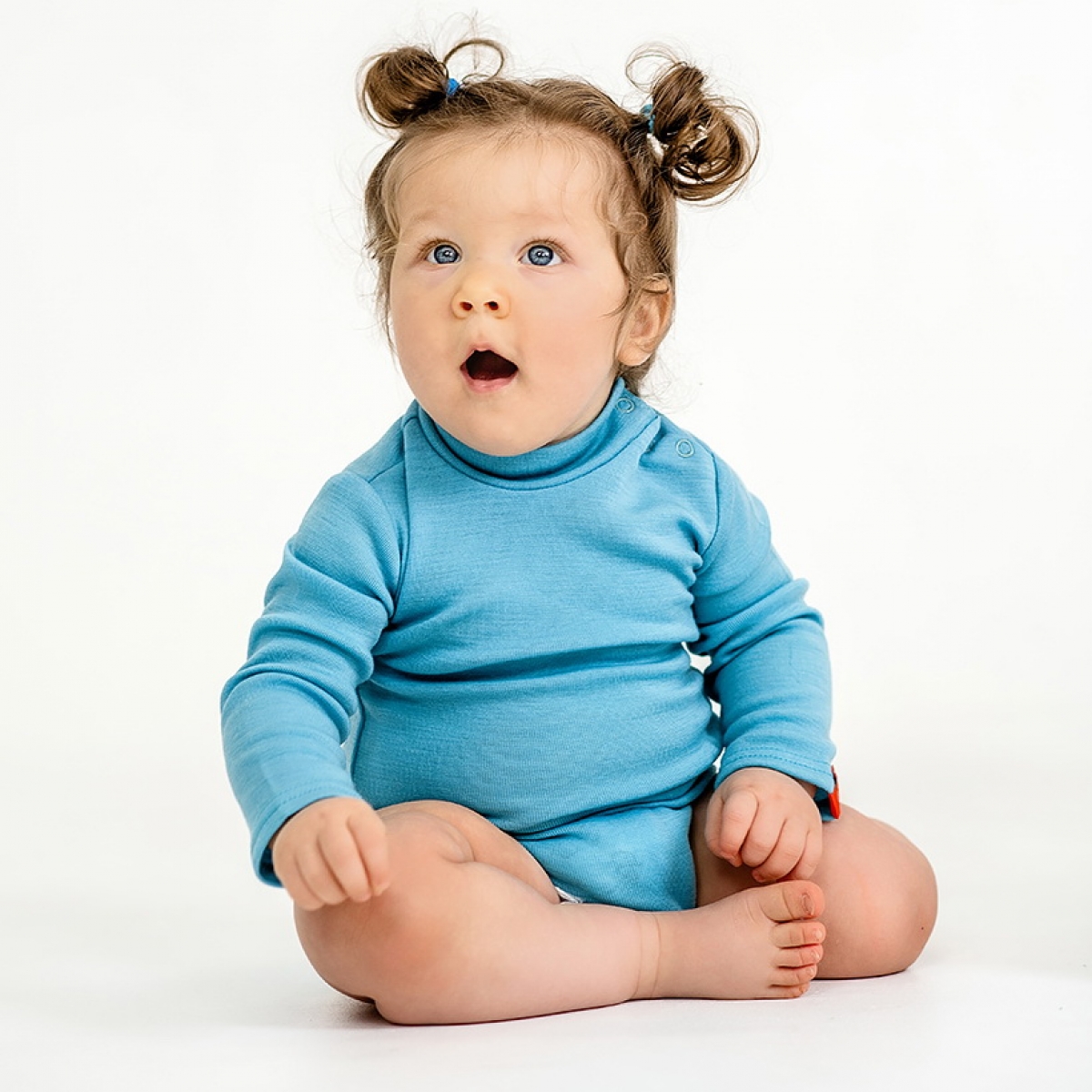 Merino thermal baby turtle neck bodysuit light blue color, 100% merino, 9032, ТМ Wooly