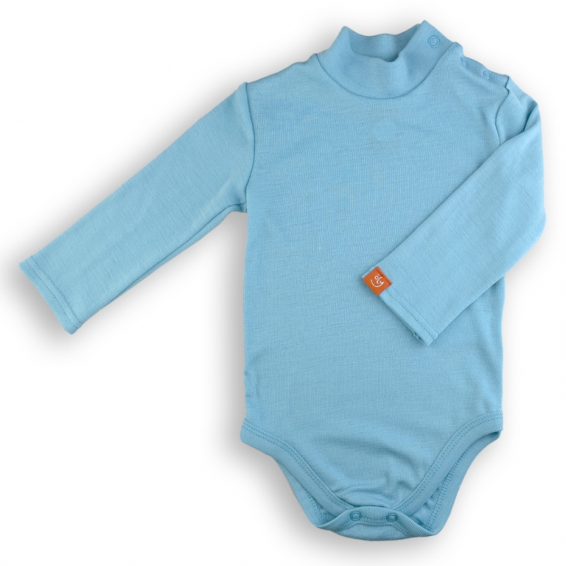 Merino thermal baby turtle neck bodysuit light blue color, 100% merino, 9032, ТМ Wooly