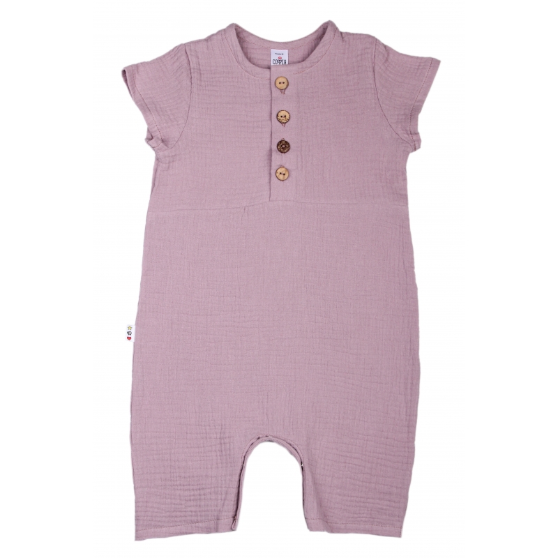 Baby Gauze Romper, eggplant grey, Infant size 68-74-80-86, 3735, 100% double cotton gauze, TM Sofia