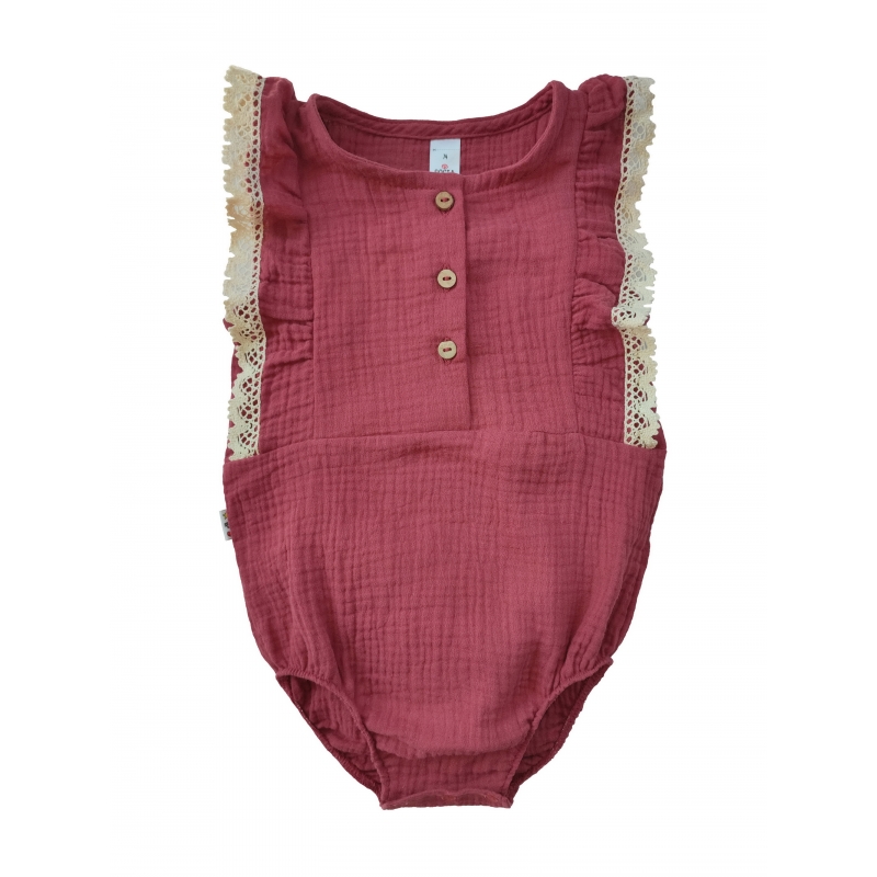 Baby Girl's flounce bodysuit (burgundy), size 68-74-80-86, 100% cotton double gauze, 3714, TM Sofia