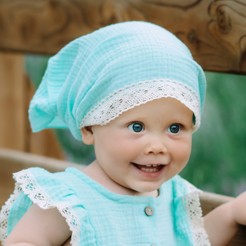 Gauze baby headscarf with an elastic band (mint), ...