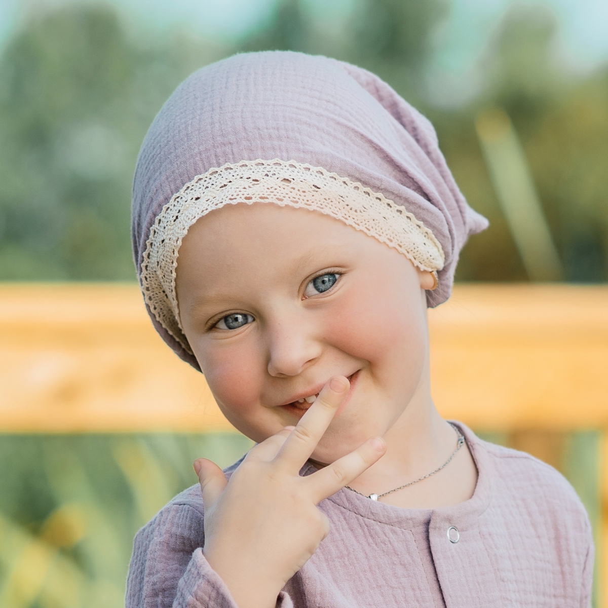 Gauze baby headscarf with an elastic band (eggplant grey), size 48-52 cotton, 3745, TM Sofia