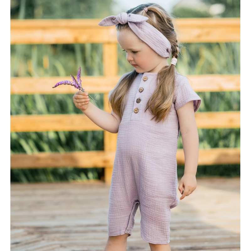 Baby Gauze Romper, eggplant grey, Infant size 68-74-80-86, 3735, 100% double cotton gauze, TM Sofia