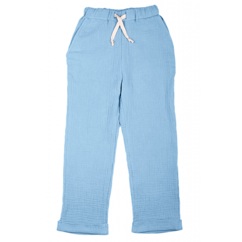 Pants Gauze with pockets, light blue, s.116-122 co...