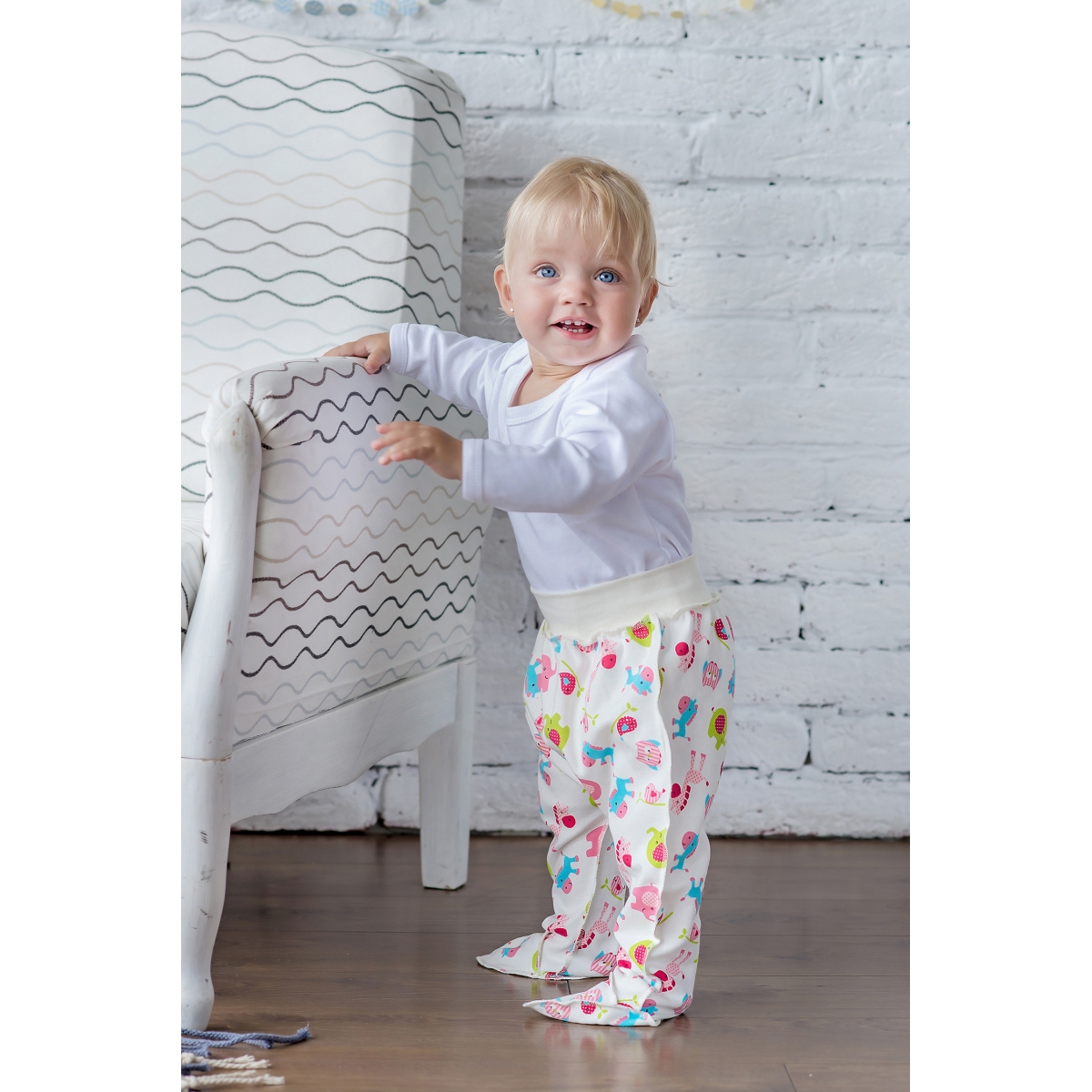 Baby footed pants Rose Elephants, 100% soft cotton, TM Sofia