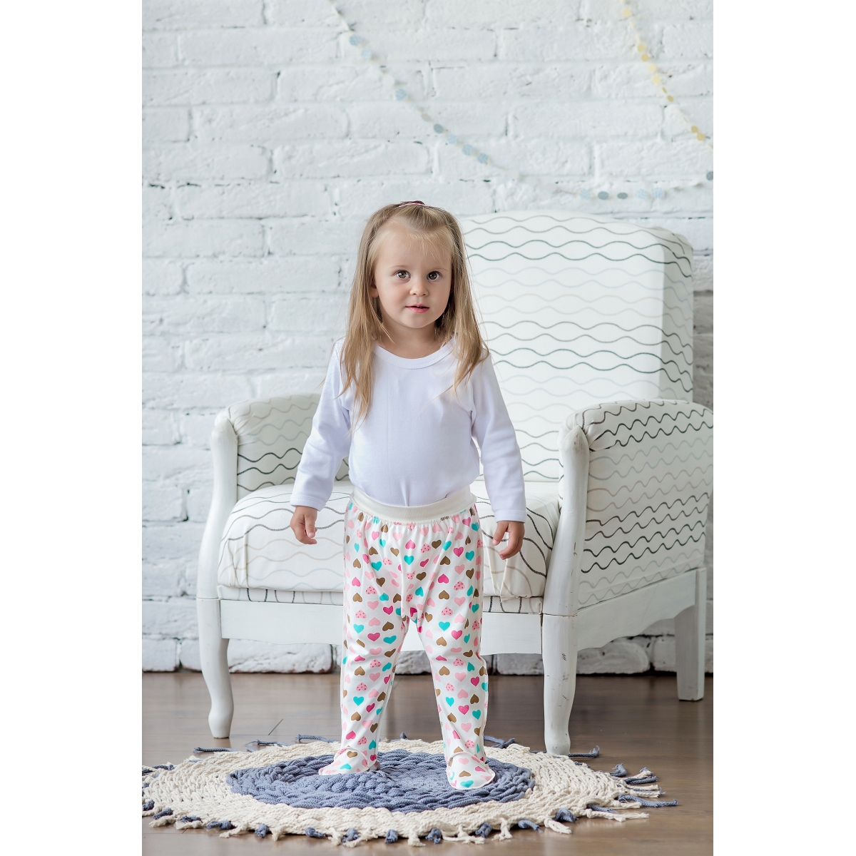 Baby footed pants Hearts, 100% soft cotton, TM Sofia